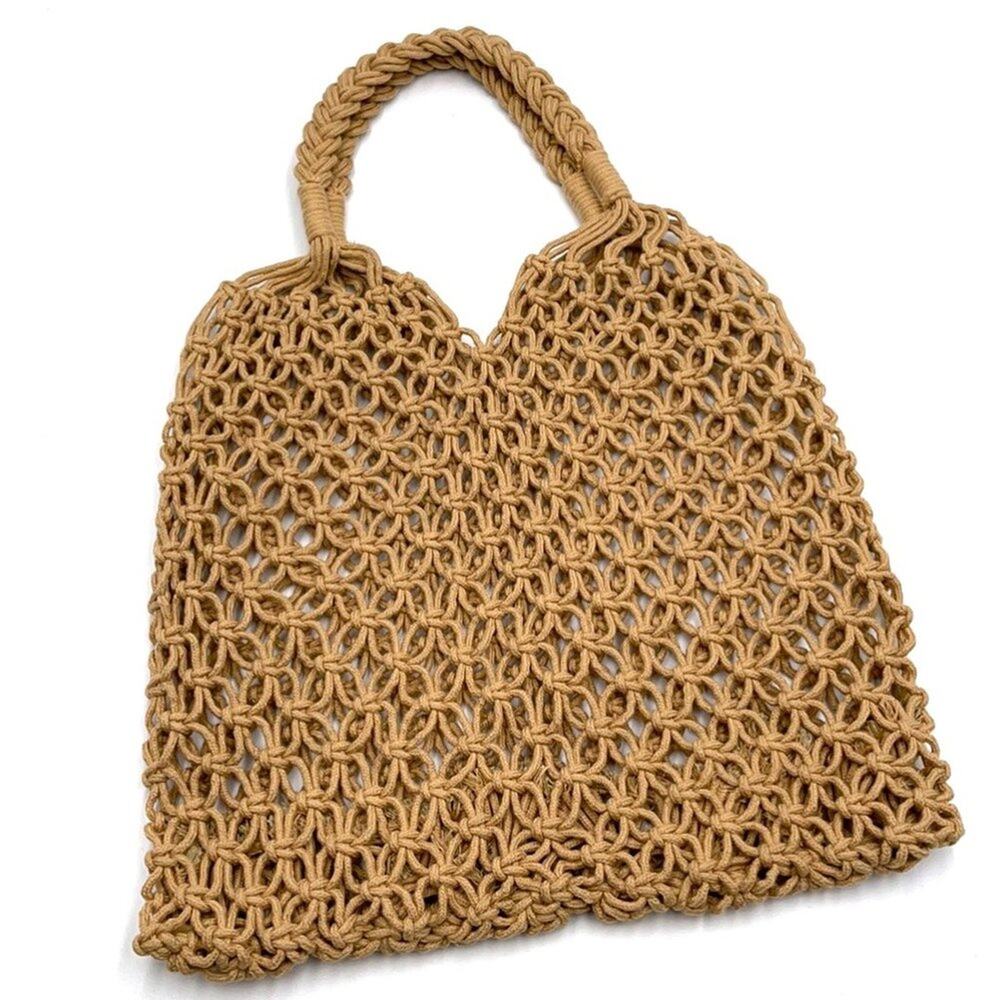 Boho crochet market beach bag tan neutral NWOT - BEACH BAG